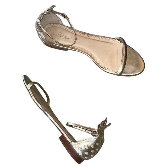 Lilly Pulitzer Laura Metallic Gold Pineapple Ankle Strap Sandals - 9.5 - Picture 5 of 16